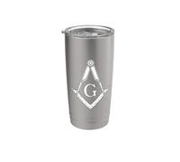 Masonic Square and Compass Freemasonry Symbol White Stainless Steel Insulated Tumbler