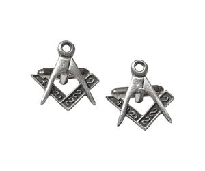 Masonic Square and Compasses Cufflinks, Hand-Crafted English Pewter, Antique Silver Finish, with Personalised Leatherette Gift Box