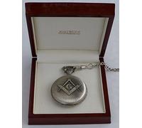 Masonic Square & Compass Chrome Plated Full Hunter Pocket Watch - Quartz - LR221