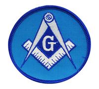 Masonic Square & Compass G Blue Round Patch, Machine Embroidered - Iron-On Back - Freemason Regalia Patches & Emblems