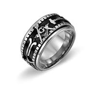 Masonic Symbol Band Ring, Punk Masonic Spinner Ring for Men, Stainless Steel Master Mason Ring Silver Freemason Symbol Jewelry, Square and Compass Ring Rock Masonic Compass Ring for mens, 9 UK, Metal