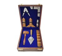 Masonic Toolset Wooden Premium Handcrafted Masonry Tools Trowel Gavel Square Compass and Level Ruler Set with Wooden Box Wooden Gavel and Trowel (Medium)