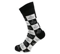 Masonic with G Compass and Square Checkered Design Cotton Rich Woven Socks, Black and White, UK Size 5-12, Unisex Adult