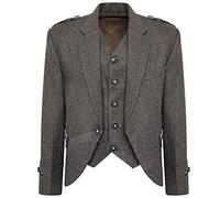 MasonicDirect Tweed Crail Highland Brown Color Kilt Jacket and Waistcoat Scottish Wedding Dress (Brown, 46)
