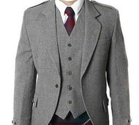 MasonicDirect Tweed Crail Highland Kilt Jacket and Waistcoat Scottish Wedding Dress. S,R,L Fit (Grey, 60)