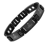 MasonicMan Mens Black Magnetic Titanium Masonic Bracelet in Velvet Gift Box + Free Link Removal Tool