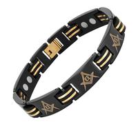 MasonicMan Mens Masonic Bracelet Freemasonry Gift Idea For Masons Size Adjustable Black/Gold Titanium