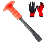 Masonry Chisel With Hand Guard and Work Gloves, 10 Inch Heavy Duty Flat End Rock Concrete Mortar Stone Chisel for Demolishing Carving Splitting Breaking Hounding