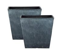 Masonry Concrete Style Square Plastic Planter, Set of 2 - Suitable for Indoor or Outdoor Use - 33cm (H) x 41cm (Dia)