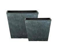 Masonry Concrete Style Square Plastic Planters - 2PC Mixed Size Set - Suitable for Indoor & Outdoor Use