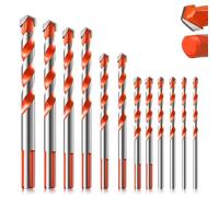 Masonry Drill Bit Set, Multi-Size, Orange and Silver, Professional Tools, 3mm to 12mm, 12 Pieces