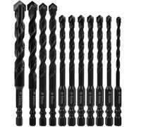Masonry Drill Bits Set 11PCS Carbide Concrete Drill Bit Set Porcelain Tile Drill Bits for Stone Tile Brick Ceramic Glass Metal Sheet Plastic and Wood, Quick Change 6mm Hex Shank, Size 4/5/6/8/10/12mm