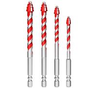 Masonry Drill Bits Set, 4 Pcs Impact Tile Drill Bits Set 6+8+10+12mm, for Brick, Concrete, Ceramic, Glass, Marble, Granite, Professional Tungsten Carbide Construction