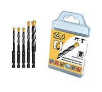 Masonry Drill Bits Set, 5 Piece Multi Material Drill Bit Set Ø 5,6,6,8,10 mm HEX Universal Rotary and Impact Masonry Drill Set for Brick Walls, Soft Tile, Wood, Plastic, Metal