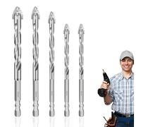 Masonry Drill Bits Set - 5PCS 4 Blade Serrated Eccentric 4 Flute Drill Bit, Fine-Polished Car Tile Drill Bits for Masonry, Brick & Concrete, 6/6/8/10/12mm Concrete Drill Bit for DIYers & Professionals