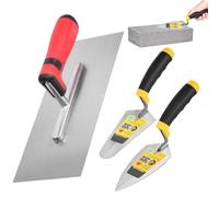 Masonry Tools Flat Finishing Smoothing Supplies | 3 Pieces Masonry Trowel with Soft Grip Handle for Mortar Tile Plaster Brick Repair Construction Building Floor Drywall