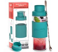 Masontops Cocktail Shaker Set - Glass Mason Jar Drink Shaker - 4 PC Set with Metal Swizzle Stick - Teal