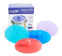 Masontops Pickle Pipe - One-Piece Silicone Waterless Fermentation Airlock Lids for Mason Jar Fermentation - Wide Mouth - 4 Pack