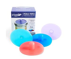 Masontops Pickle Pipes - Waterless Airlock Fermentation Lids - Regular Mouth Mason Jar Fermenter Caps - Premium Silicone