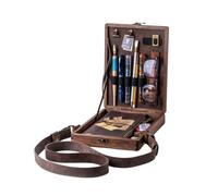 Masoog Shoulder Bag for Writers, A5 Brush Storage Box Made of Wood, Multi-Purpose Shoulder Bag, Walnut Wood - 25 x 19 x 6 cm