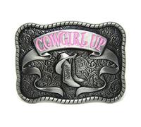 MASOP Cowgirl Up Western Cowgirl Rodeo Belt Buckle Women Girls Fashion Jean's Accessory - Grey - Average