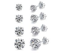 MASOP VOGU 2-8mm Sterling Silver Cubic Zirconia Stud Earrings Set Hypoallergenic Tiny Round Ball 14K White Gold Plated Round Cut CZ Simulated Diamond Cartilage Studs for Women Men, 6mm, Sterling