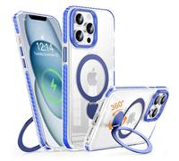 MASOPSK Magnetic Case for iPhone 13 Pro with Rotatable Stand, Compatible with MagSafe, Slim Crystal Clear, Military Grade Shockproof Protection, Lens Guard Frame, 6.1 inch (Blue)