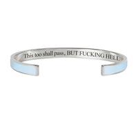 MASORCHID This Too Shall Pass Mantra Cuff Bracelet with Hidden F word Funny Engraved Inspirational Jewelry Gifts for Women Adjustable Bangle (Blue Silver)