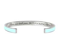 MASORCHID This Too Shall Pass Mantra Cuff Bracelet with Hidden F word Funny Engraved Inspirational Jewelry Gifts for Women Adjustable Bangle (Light Green Silver)