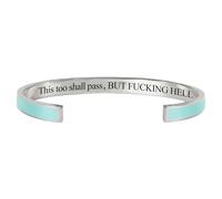 MASORCHID This Too Shall Pass Mantra Cuff Bracelet with Hidden F word Funny Engraved Inspirational Jewelry Gifts for Women Adjustable Bangle (Green Silver)