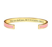 MASORCHID This Too Shall Pass Mantra Cuff Bracelet with Hidden F word Funny Engraved Inspirational Jewelry Gifts for Women Adjustable Bangle (Pink Gold)