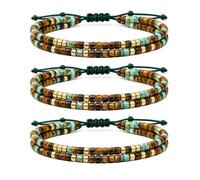 MASORCHID This Too Shall Pass Morse Code Bracelet for Women, Adjustable Tiger Eye Turquoise Beaded Double Layer Wrap Jewelry (3pcs)