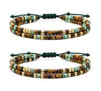 MASORCHID This Too Shall Pass Morse Code Bracelet for Women, Adjustable Tiger Eye Turquoise Beaded Double Layer Wrap Jewelry (2pcs)