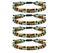 MASORCHID This Too Shall Pass Morse Code Bracelet for Women, Adjustable Tiger Eye Turquoise Beaded Double Layer Wrap Jewelry (4pcs)