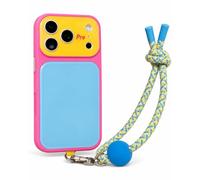 MASORCHID Vibrant Contrast Color Dopamine Acrylic Phone Case for iPhone 17/16/15/14/13 Pro Max, Summer Vibe Color-Block Glossy Cover (15,Pink+Lanyard)