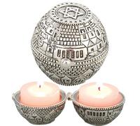 Masoret Jewish Shabbat Metal Travel Candle Holders - Jerusalem Candlesticks, Travel Size Candlesticks in A Box with Cover 2 Inches