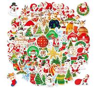 Masper 100 Non-Repeating Glitter Christmas Stickers, Assorted Vinyl Waterproof Holographic Merry Christmas Stickers for Xmas Decorations Crafts Presents Cards Envelopes Wrapping