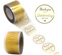 Masper 3.8cm/500 Sheets Thank You for Celebrating with Us Stickers, Transparent Gold Foil Design of Thank You Stickers for Cards Crafts Envelopes Sealing Small Business Packing Wrapping