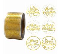 Masper Christmas Stickers, 3.8 cm, 600 Sheets, 6 Waterproof Transparent Gold Foil Shiny Designs, Merry Christmas Stickers for Xmas Decorations Cards Crafts Envelopes Wrapping