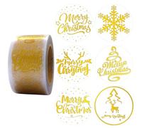 Masper Christmas Stickers, 3.8 cm, 600 Sheets, 6 Waterproof Transparent Gold Foil Shiny Designs, Merry Christmas Stickers for Xmas Decorations Cards Crafts Envelopes Wrapping