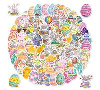 Masper Easter Stickers, 100 Unique Happy Easter Stickers, Waterproof Holographic Shiny Vinyl Easter Bunny Egg Stickers for Easter Decorations Gifts Cards Crafts Envelopes Wrapping Sealing