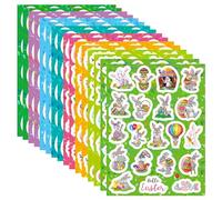 Masper Easter Stickers, 16 Sheet 320 Pieces Happy Easter Stickers, Waterproof Holographic Shiny Vinyl Easter Bunny Egg Stickers for Easter Decorations Gifts Cards Crafts Envelopes Sealing