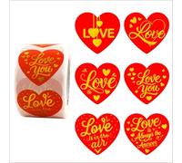 Masper Heart-Shaped Love Stickers, 3.8cm, 500 Sheets, 6 Gold Foil Shiny Designs, Valentines Stickers for Valentine's Day Decorations Gifts Cards Crafts Envelopes Sealing
