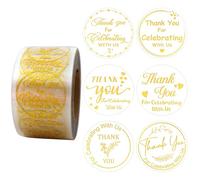 Masper Thank You for Celebrating with Us Stickers, 3.8 cm, 600 Sheets, 6 Waterproof Transparent Gold Foil Shiny Designs, Thank You Stickers for Small Business Gifts Cards Crafts Envelopes Wrapping