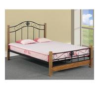 maspeth metal double bed with wooden pillar in pine