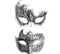 Masquerade Costume - Ball Part Masks Luxury, Couples Black and Gold Halloween Costumes Lace Eye and Her Masks 2 x Retro Face Cover, Glittering Cosplay Halloween