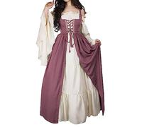 Masquerade Dress, Renaissance Dresses for Women Vintage Medieval Halloween Costume Off The Shoulder Flare Sleeves Victorian Outfit, Pink, S