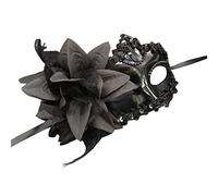 Masquerade Face Mask Lace Feather Flower Rhinestones Sequin Design Eye Mask Dancing Masque Party Supplies Christmas Birthday Gifts, Black