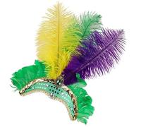 Masquerade Headdress - Bold Costume Cocktail Headband, Multi Colored Intricate Headwear Accent, Flexible Base Fitting + Statement Plume Topper, Woven Textile Secure Placement Hoop - For Wedding & Gala
