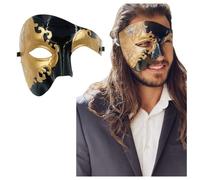 Masquerade Mask For Men Phantom Of The Opera Mask Prom Mardi Gras Haloween Venetian Half Face Mask, Black/Gold, One size